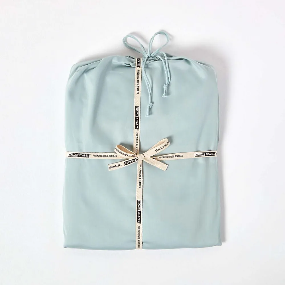 Drap plat uni en coton égyptien bio 400 fils bleu givré, 275x275 cm ->Homescapes Online