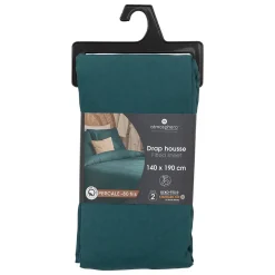Atmosphera Créateur D'Intérieur Drap-housse - percale - bleu - 140x190 cm - Atmosphera* Drap Housse|Drap Housse