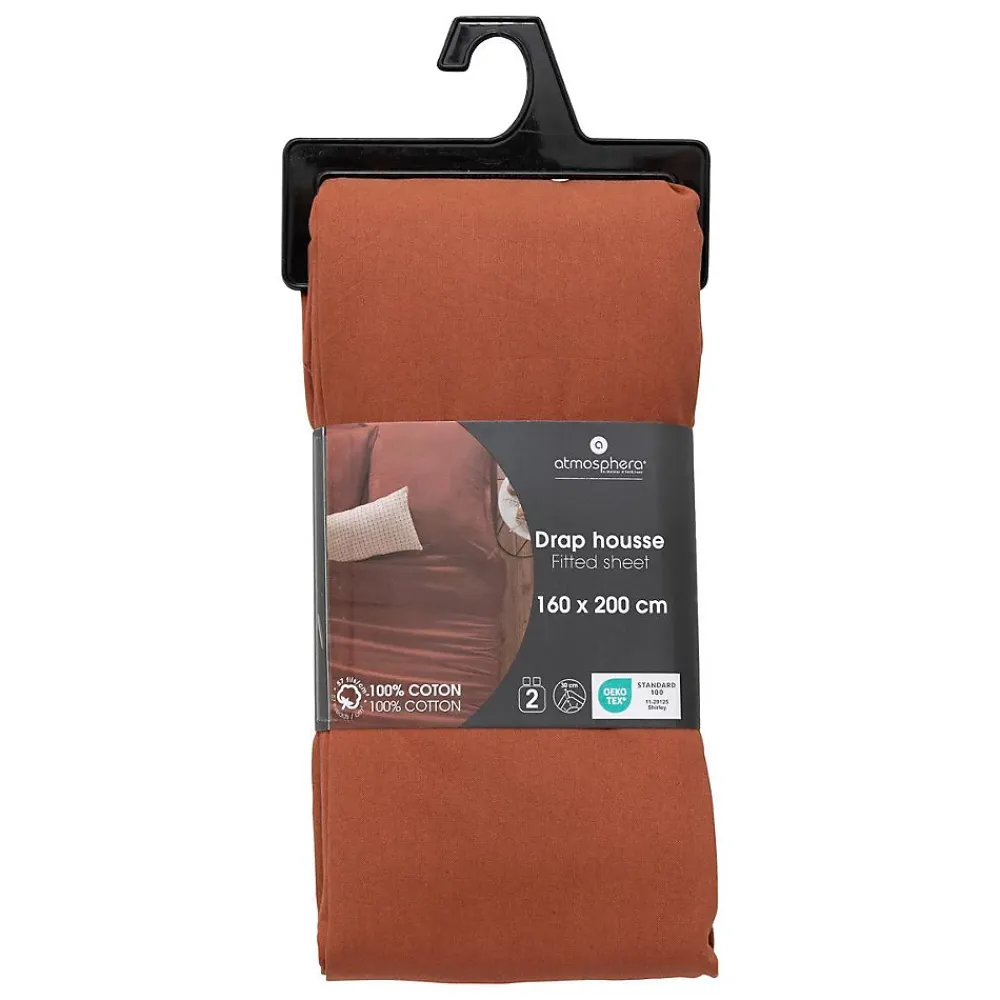 Atmosphera Créateur D'Intérieur Drap-housse Carina en coton 160x200cm rose terracotta - Atmosphera* Drap Housse|Drap Housse