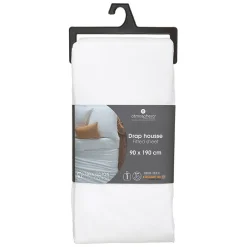 Drap-housse en coton - blanc - bonnet H30cm - 90x190 cm - Atmosphera><noscript><img width=