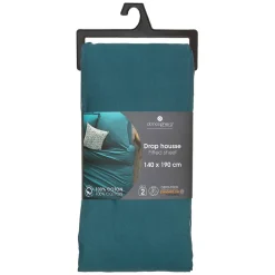 Atmosphera Créateur D'Intérieur Drap-housse en coton - bleu canard - bonnet H30cm - 140x190 cm - Atmosphera* Drap Housse|Drap Housse
