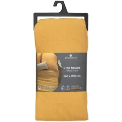 Atmosphera Créateur D'Intérieur Drap-housse en coton - jaune moutarde - bonnet H30cm - 160x200 cm - Atmosphera* Drap Housse|Drap Housse