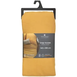 Atmosphera Créateur D'Intérieur Drap-housse en coton - jaune moutarde - bonnet H30cm - 160x200 cm - Atmosphera* Drap Housse|Drap Housse