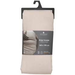 Atmosphera Créateur D'Intérieur Drap-housse en coton - lin - bonnet H30cm - 140x190 cm - Atmosphera* Drap Housse|Drap Housse