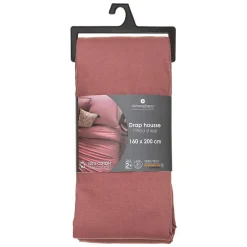 Drap-housse en coton - rose blush - bonnet H30cm - 160x200 cm - Atmosphera><noscript><img width=