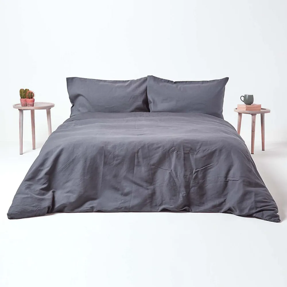 Drap-housse en lin lavé gris - 180 x 200 cm ->Homescapes Discount