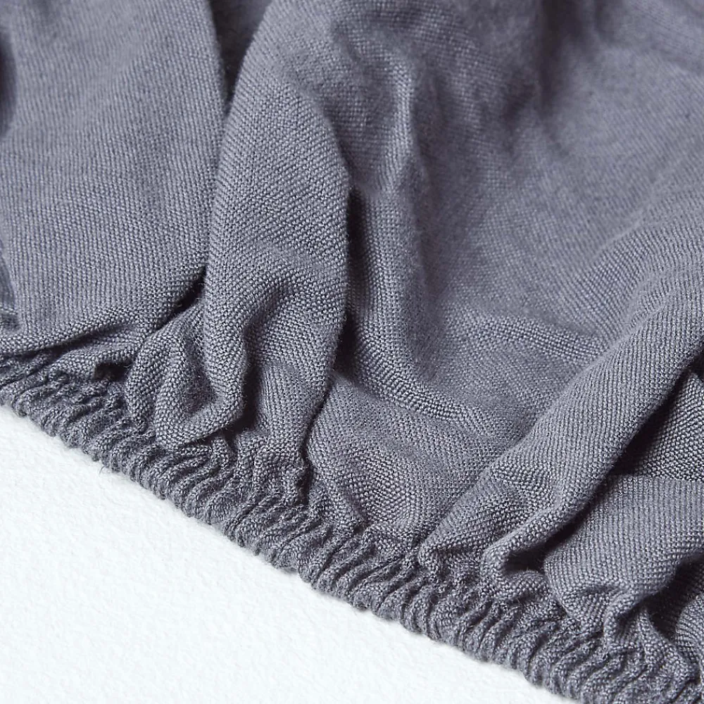 Drap-housse en lin lavé gris - 180 x 200 cm ->Homescapes Discount
