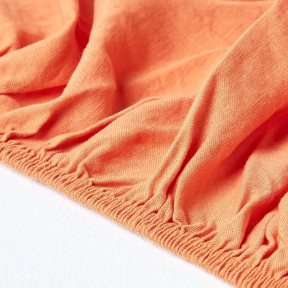 Homescapes Drap-housse en lin lavé orange - 100 x 200 cm* Drap Housse|Drap Housse