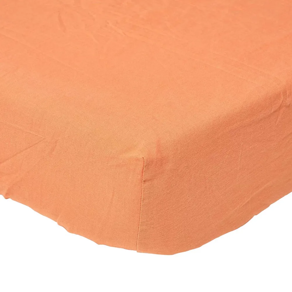 Homescapes Drap-housse en lin lavé orange - 100 x 200 cm* Drap Housse|Drap Housse