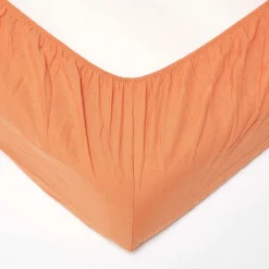 Drap-housse en lin lavé orange - 90 x 190 cm ->Homescapes Hot