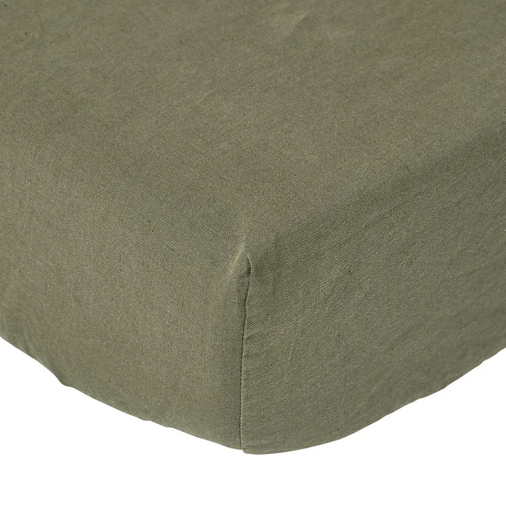 Drap-housse grand bonnet en lin lavé vert - 90 x 190 cm ->Homescapes Clearance