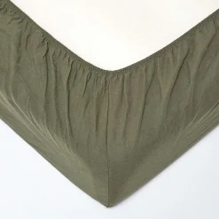 Drap-housse grand bonnet en lin lavé vert - 90 x 190 cm ->Homescapes Clearance