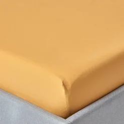 Drap-housse jaune moutarde 100% coton égyptien 200 fils 120 x 190 cm ->Homescapes Sale