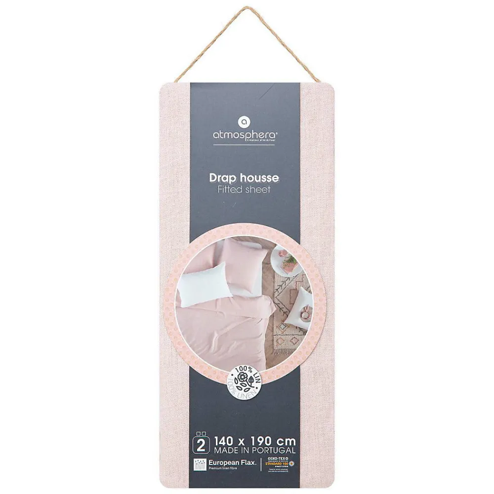 Drap-housse Linah - rose - lin lavé 140x190 cm - Atmosphera>Atmosphera Créateur D'Intérieur New
