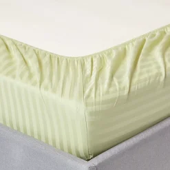 Homescapes Drap-housse rayé 140 x 200 cm 100% coton égyptien 330 fils coloris vert sauge -* Drap Housse|Drap Housse