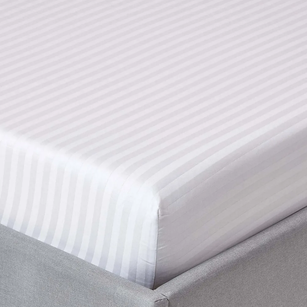 Drap-housse rayé 160 x 200 cm 100% coton égyptien 330 fils coloris blanc ->Homescapes Hot