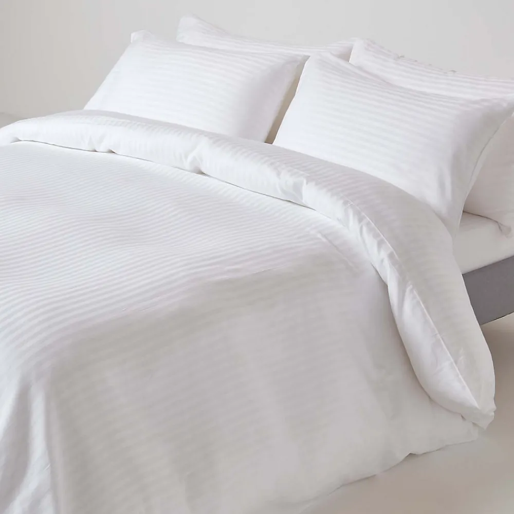 Drap-housse rayé 160 x 200 cm 100% coton égyptien 330 fils coloris blanc ->Homescapes Hot
