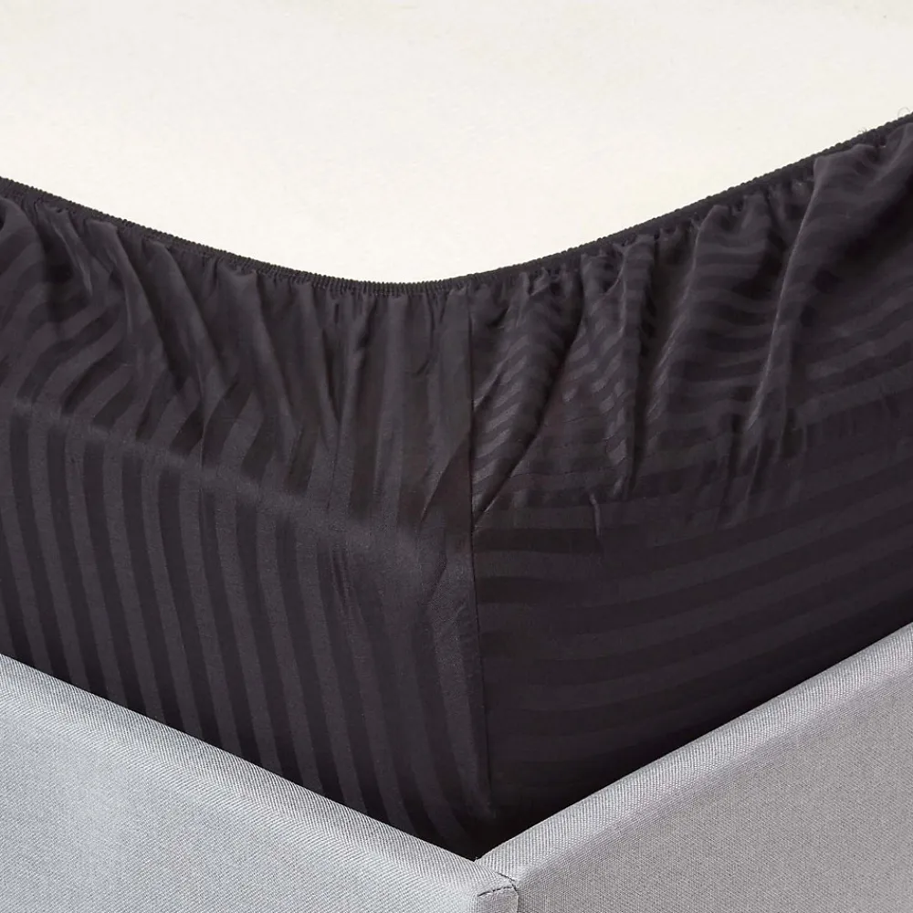 Drap-housse rayé 120 x 190 cm 100% coton égyptien 330 fils coloris noir ->Homescapes
