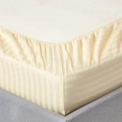 Drap-housse rayé 180 x 200 cm 100% coton égyptien 330 fils coloris jaune pastel ->Homescapes Sale