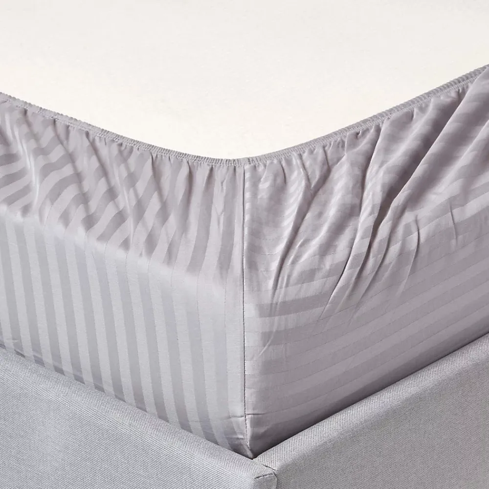 Homescapes Drap-housse rayé 120 x 190 cm 100% coton égyptien 330 fils coloris gris -* Drap Housse|Drap Housse