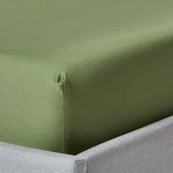Drap-housse uni 100 % coton égyptien biologique 400 fils vert mousse 90 x 190 cm ->Homescapes