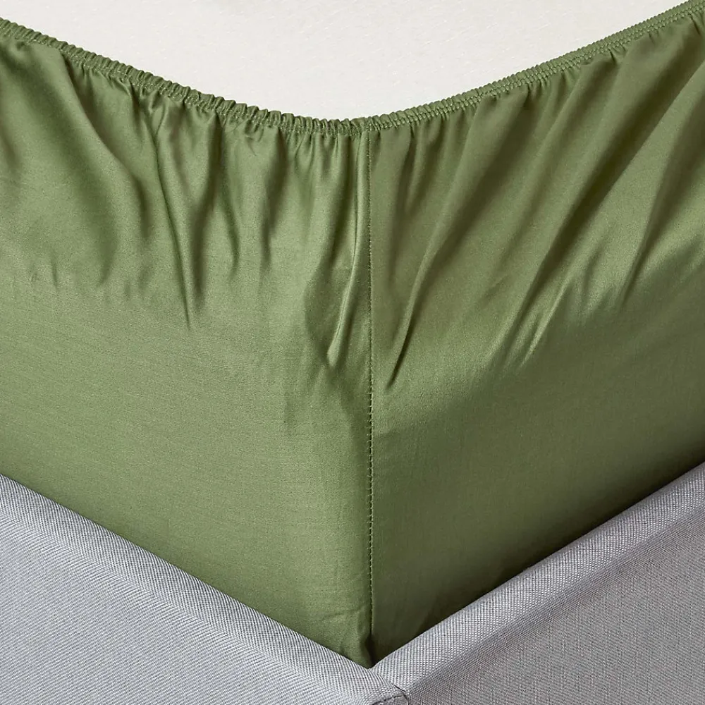 Drap-housse uni 100 % coton égyptien biologique 400 fils vert mousse 90 x 190 cm ->Homescapes