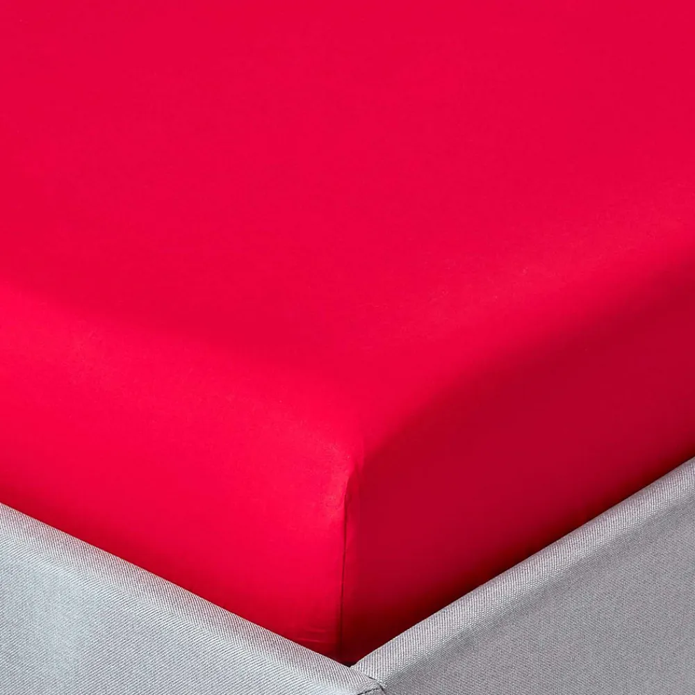 Homescapes Drap-housse uni 90 x 190 cm 100 % coton égyptien 200 fils coloris rouge -* Drap Housse|Drap Housse