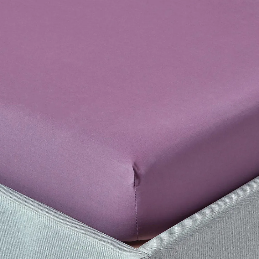 Drap-housse uni 90 x 190 cm 100 % coton égyptien 200 fils coloris raisin ->Homescapes Hot