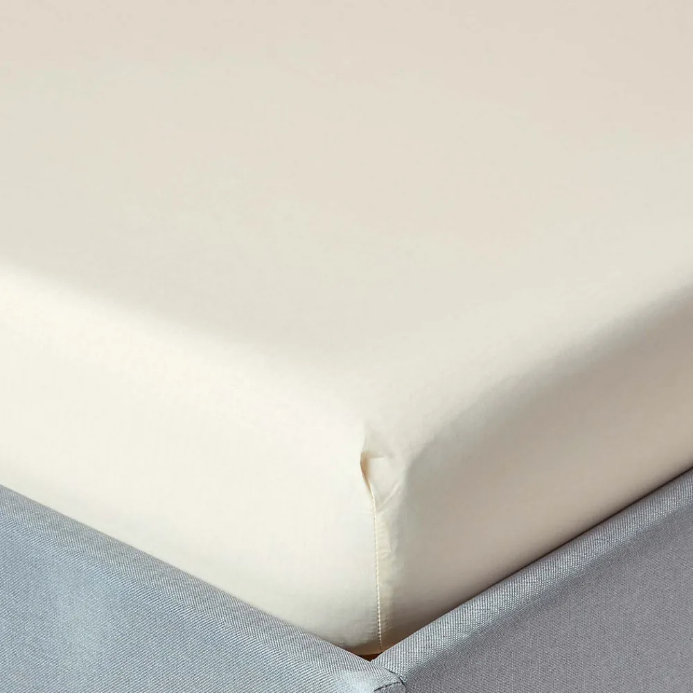Drap-housse uni 90 x 190 cm 100 % coton égyptien 200 fils coloris crème ->Homescapes Hot