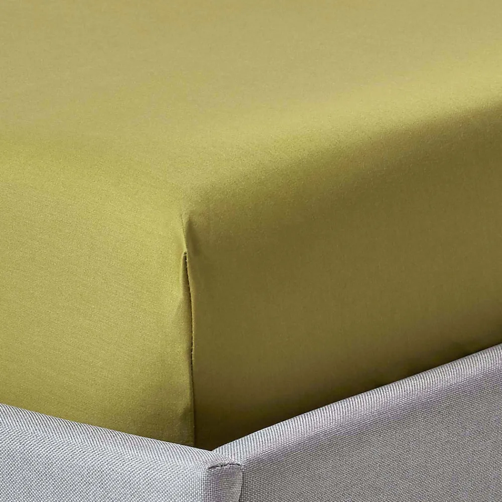 Homescapes Drap-housse uni grand bonnet 100 % coton égyptien 1000 fils vert olive 90 x 190 cm -* Drap Housse|Drap Housse