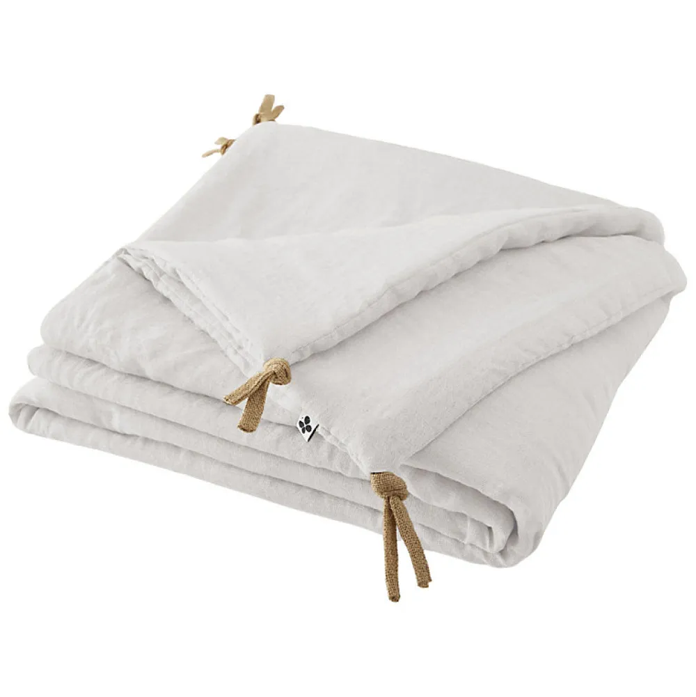 Édredon 150 x 150 cm lin lavé blanc avec 4 nouettes en jute - LUISA>Meubletmoi Outlet
