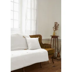 Édredon 150 x 150 cm lin lavé blanc avec 4 nouettes en jute - LUISA>Meubletmoi Outlet