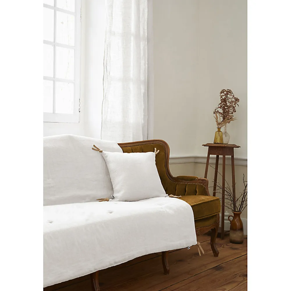 Édredon 150 x 150 cm lin lavé blanc avec 4 nouettes en jute - LUISA>Meubletmoi Outlet