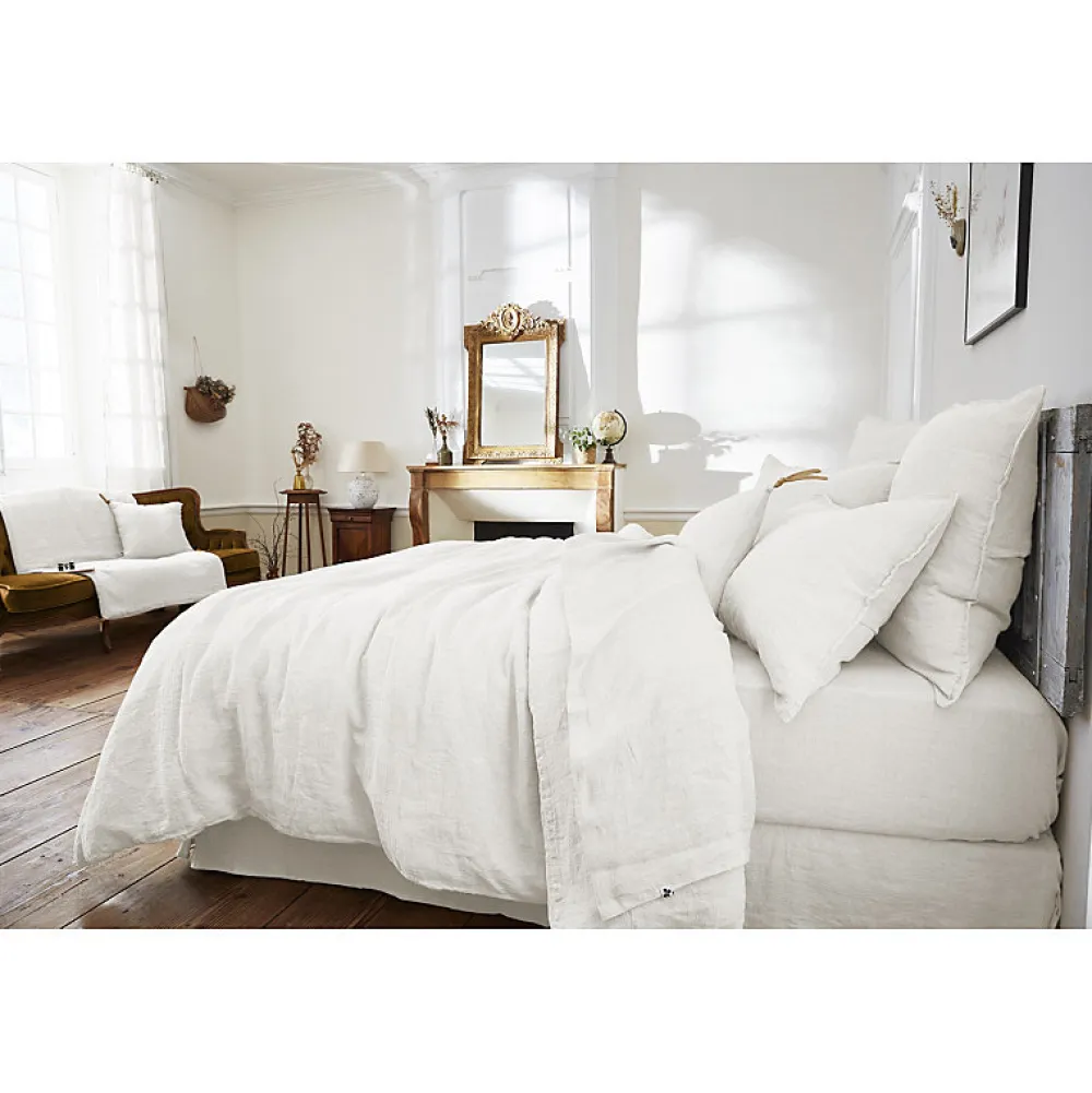 Édredon 150 x 150 cm lin lavé blanc avec 4 nouettes en jute - LUISA>Meubletmoi Outlet