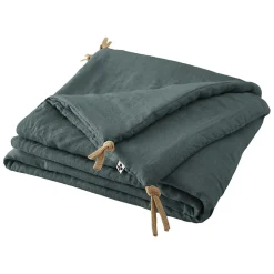 Édredon 90 x 200 cm lin lavé bleu avec 4 nouettes en jute - LUISA>Meubletmoi Outlet