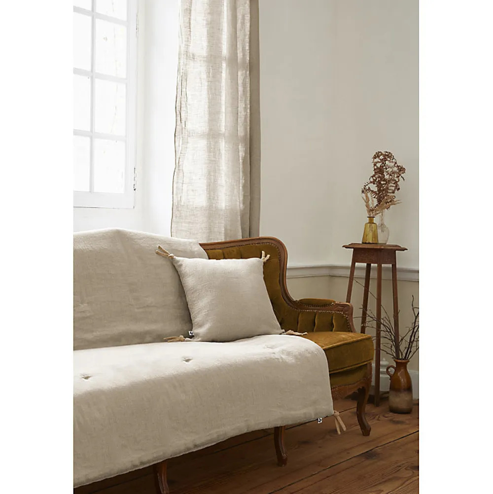 Édredon 150 x 150 cm lin lavé sable avec 4 nouettes en jute - LUISA>Meubletmoi Best