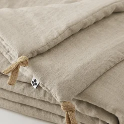 Édredon 150 x 150 cm lin lavé sable avec 4 nouettes en jute - LUISA><noscript><img width=