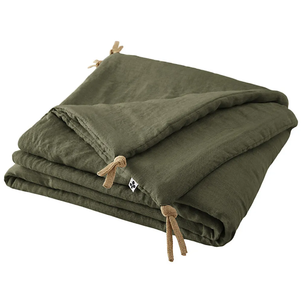 Édredon 150 x 150 cm lin lavé vert avec 4 nouettes en jute - LUISA>Meubletmoi Sale