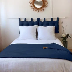 Édredon Panama 90x190 cm pompons jute marine>Decostars Discount