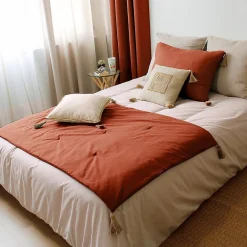 Decostars Édredon Panama 90x190 cm pompons jute terracotta* Boutis, Couvre-Lit, Édredon