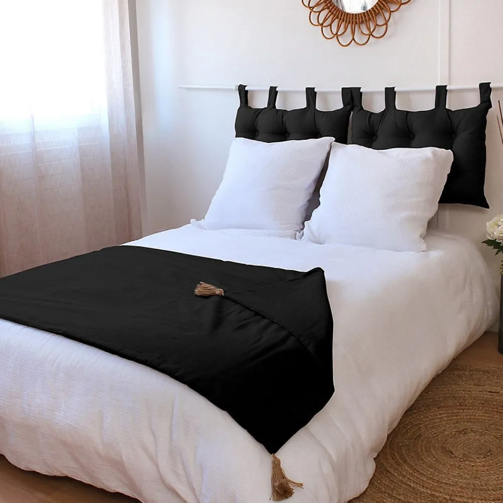 Édredon Panama 90x190 cm pompons jute noir>Decostars Best
