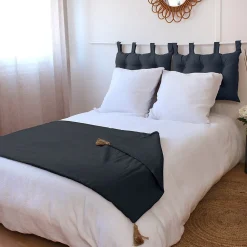 Édredon Panama 90x190 cm pompons jute gris foncé>Decostars