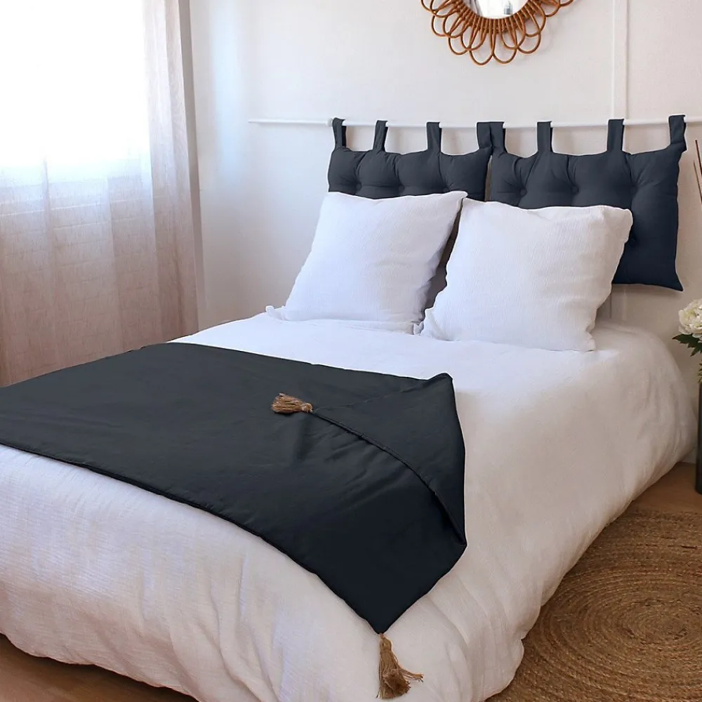 Édredon Panama 90x190 cm pompons jute gris foncé>Decostars
