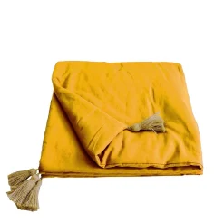 Decostars Édredon Panama 90x190 cm pompons jute moutarde* Boutis, Couvre-Lit, Édredon
