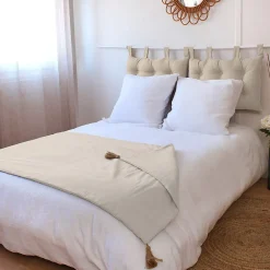Enjoy Home Édredon Panama 90x190 cm pompons jute écru* Boutis, Couvre-Lit, Édredon