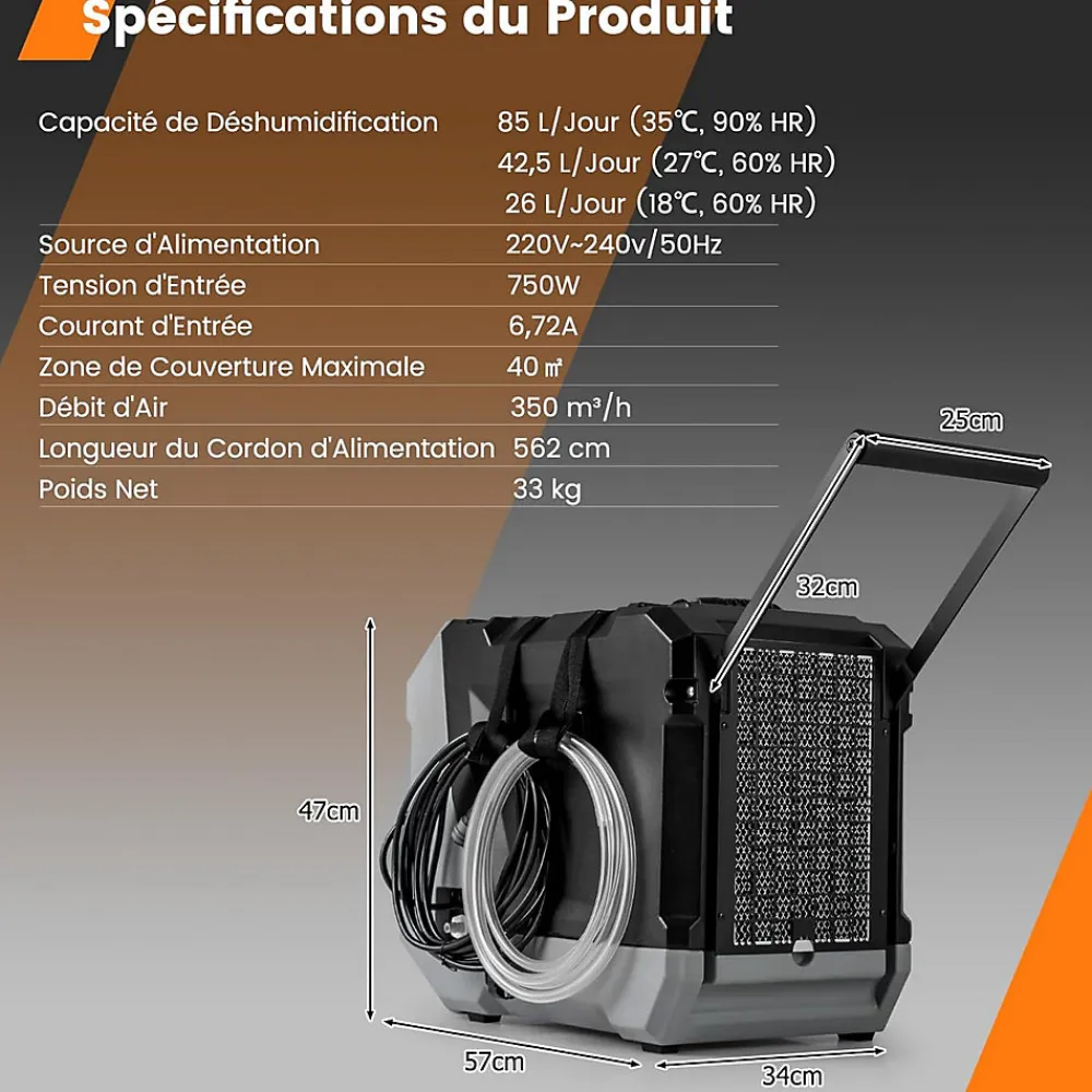 Déshumidificateur 85 L jour Déshumidificateur Mobile avec Dégivrage Automatique Minuterie 24H Tuyau de drainage Pompe Noir>Giantex Discount