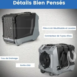 Déshumidificateur 85 L jour Déshumidificateur Mobile avec Dégivrage Automatique Minuterie 24H Tuyau de drainage Pompe Noir><noscript><img width=