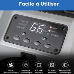 Déshumidificateur 85 L jour Déshumidificateur Mobile avec Dégivrage Automatique Minuterie 24H Tuyau de drainage Pompe Noir><noscript><img width=