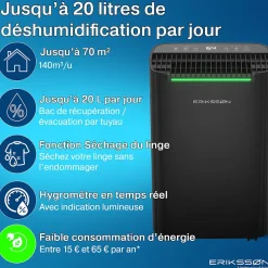 Déshumidificateur 20 litres adapté pour chambre salon cave Dehumidifier>Eriksson Clearance