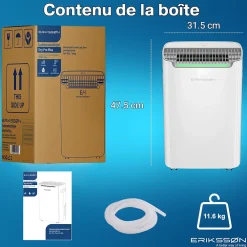 Eriksson Déshumidificateur 20 litres adapté pour chambre salon cave Dehumidifier* Déshumidificateur D'Air